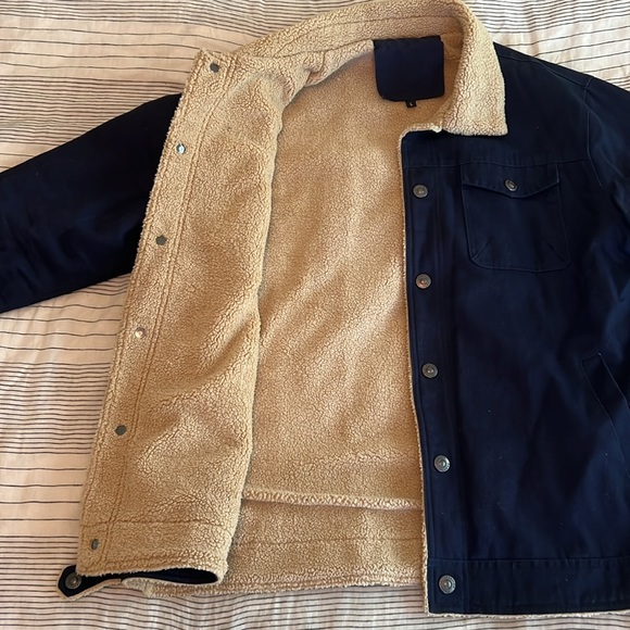 Large Blue Bomber Jacket with tan faux fur lining - Brandless - Picture 4 of 9